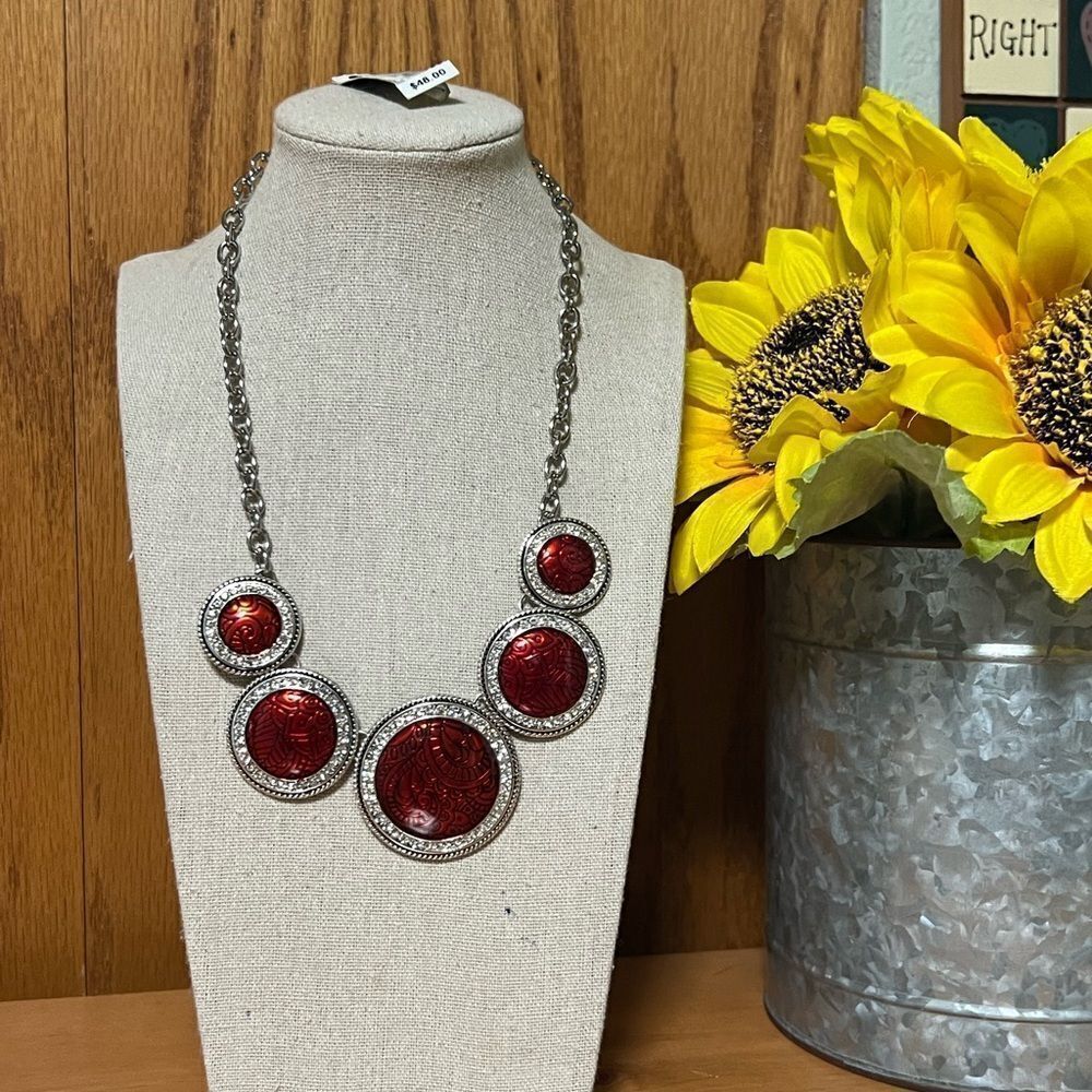 NWT Scroll by Dillard’s Elegant Red & Silver Necklace #DILL1